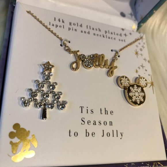 Disney Two-Tone Gold Minnie Mouse Crystal Pin & "Joy" Necklace Set - Picture 3 of 6